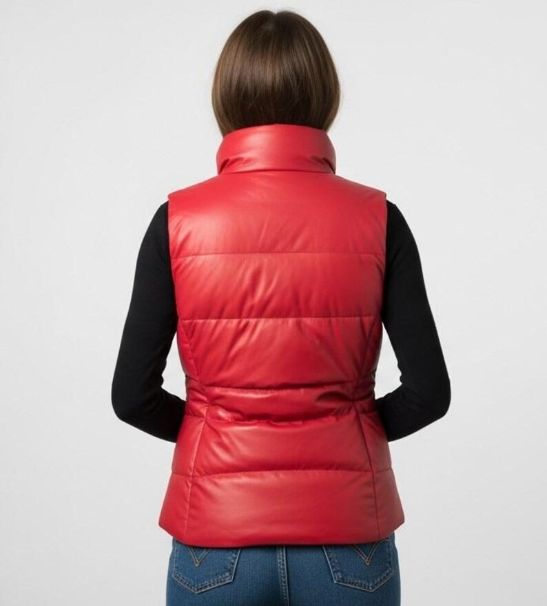 Handcrafted Candy Apple Red Leather Bodywarmer for Women