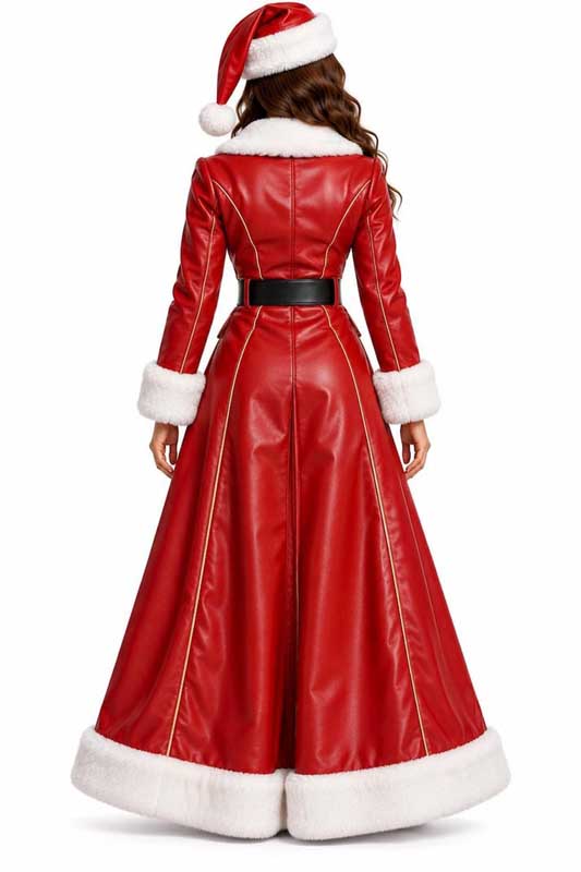 Women's red Santa coat with white fur-style trim