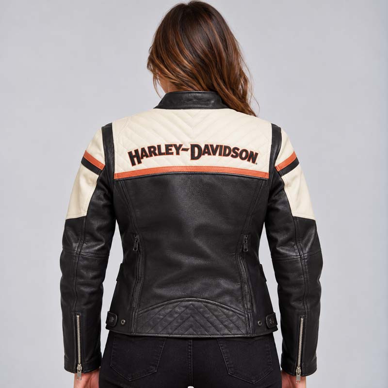 Women's leather riding jacket with a triple vent system