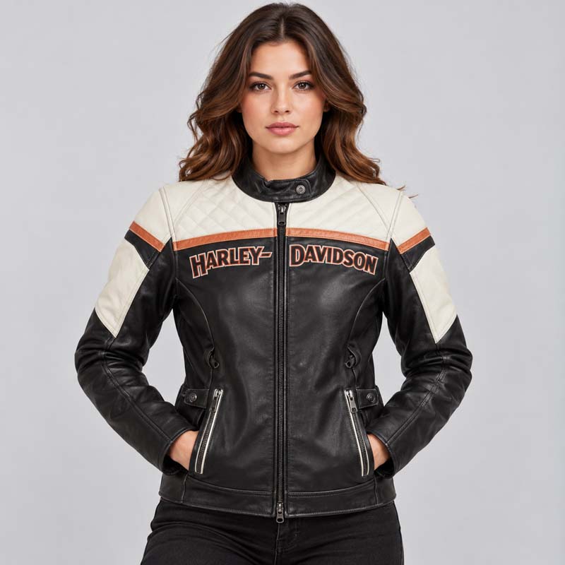 Women's triple vent genuine leather motorcycle jacket