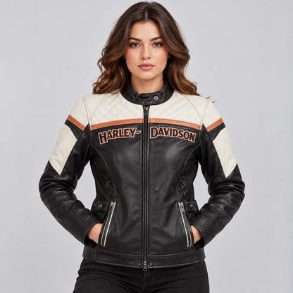 Women's triple vent genuine leather motorcycle jacket