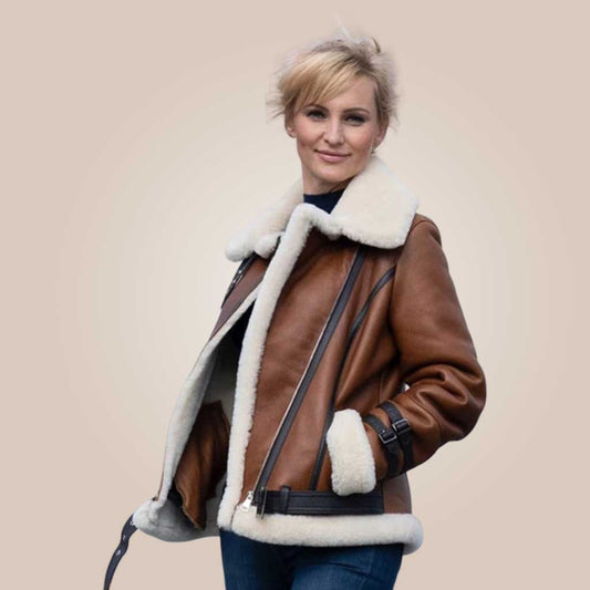 women’s brown B3 RAF shearling leather jacket