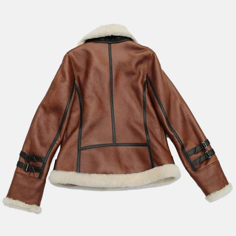 womens leather jacket with shearling detailing