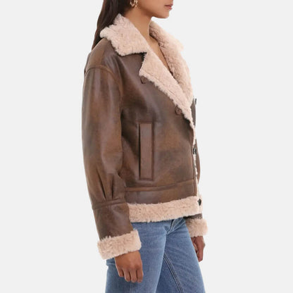 womens moto jacket with faux shearling